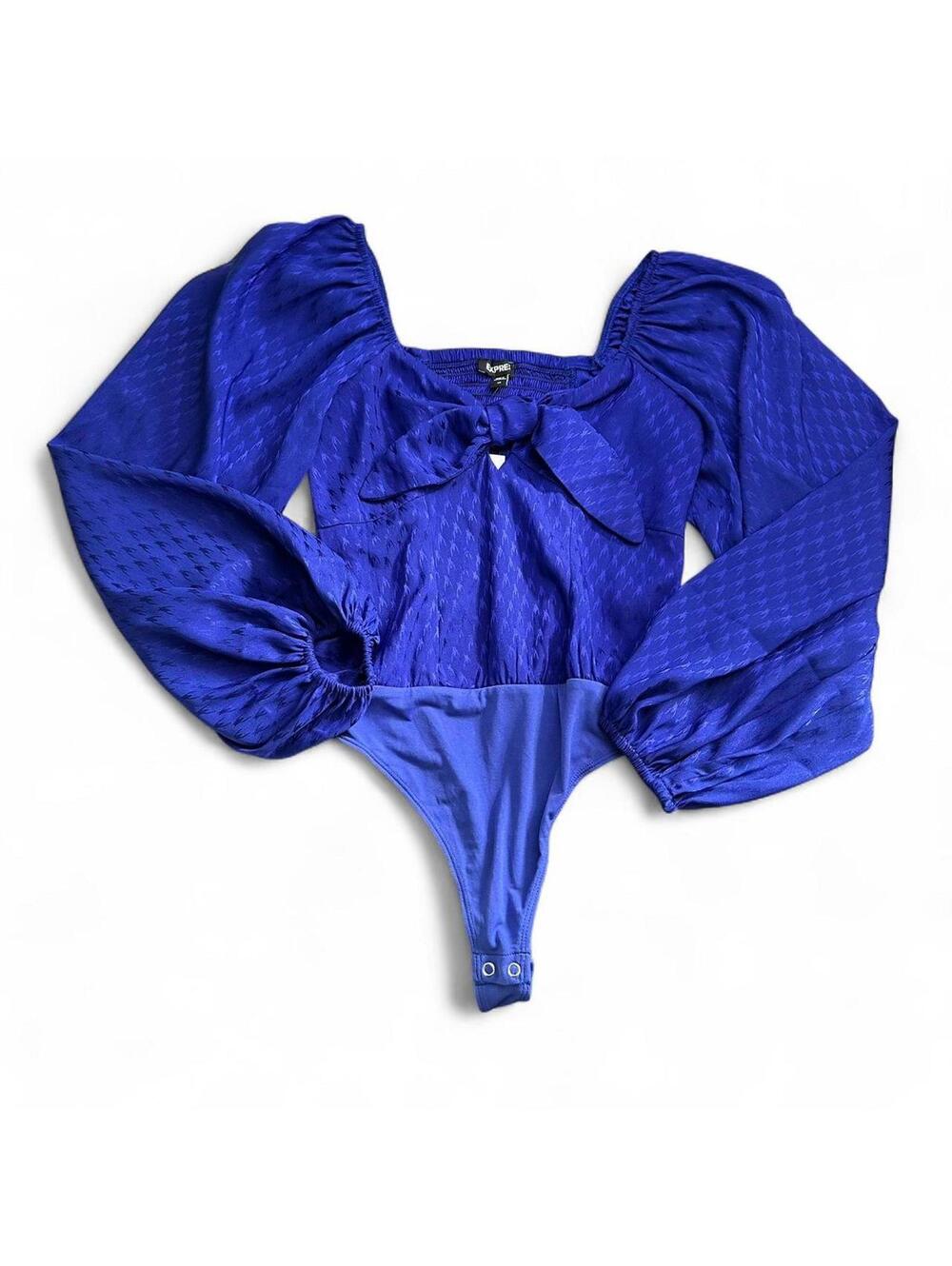 Express Royal Blue Puff Sleeve Bodysuit - XS (NWT)